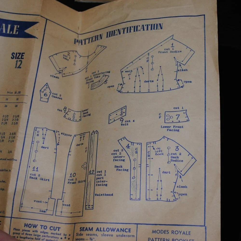 Vintage 1950's/60's Modes Royal D-135 Smart Two-Piece Dress Pattern Size 12